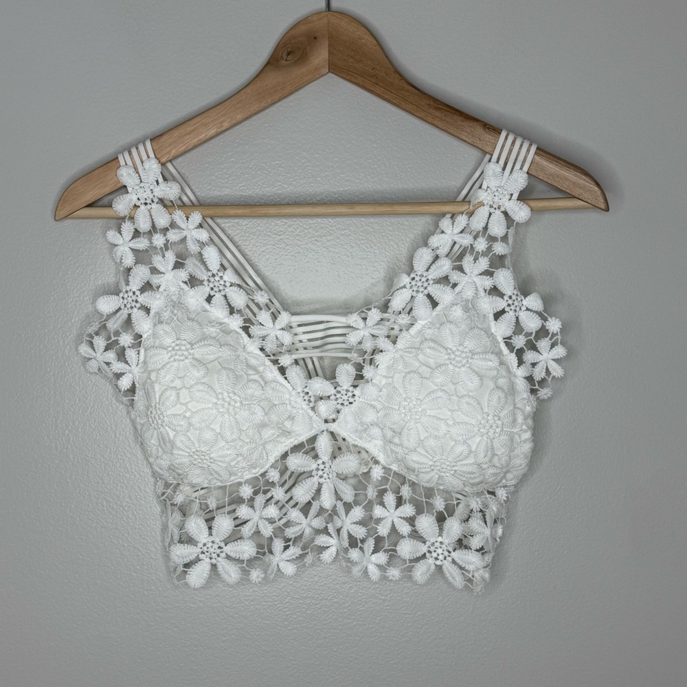 SHEIN Women’s Large White Floral Lace Bralette NWOT Festival